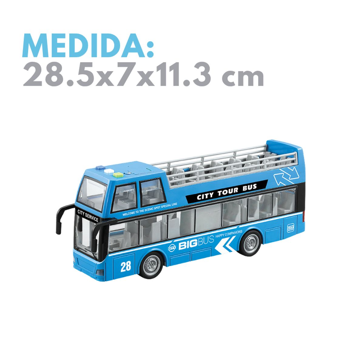 GARSIL - Autobus De Juguete City Tour Bus Azul Doble Piso Con Luz Y Sonido