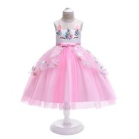 Vestido Niña Fiesta Cumpleaños Mod Unicornio Flores Bordadas Lazo Rosa T10