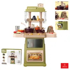 ANIKIDS - Cocina de Juguete 66cm Para Niños Luz Sonido Agua 47 Piezas Verde Musgo