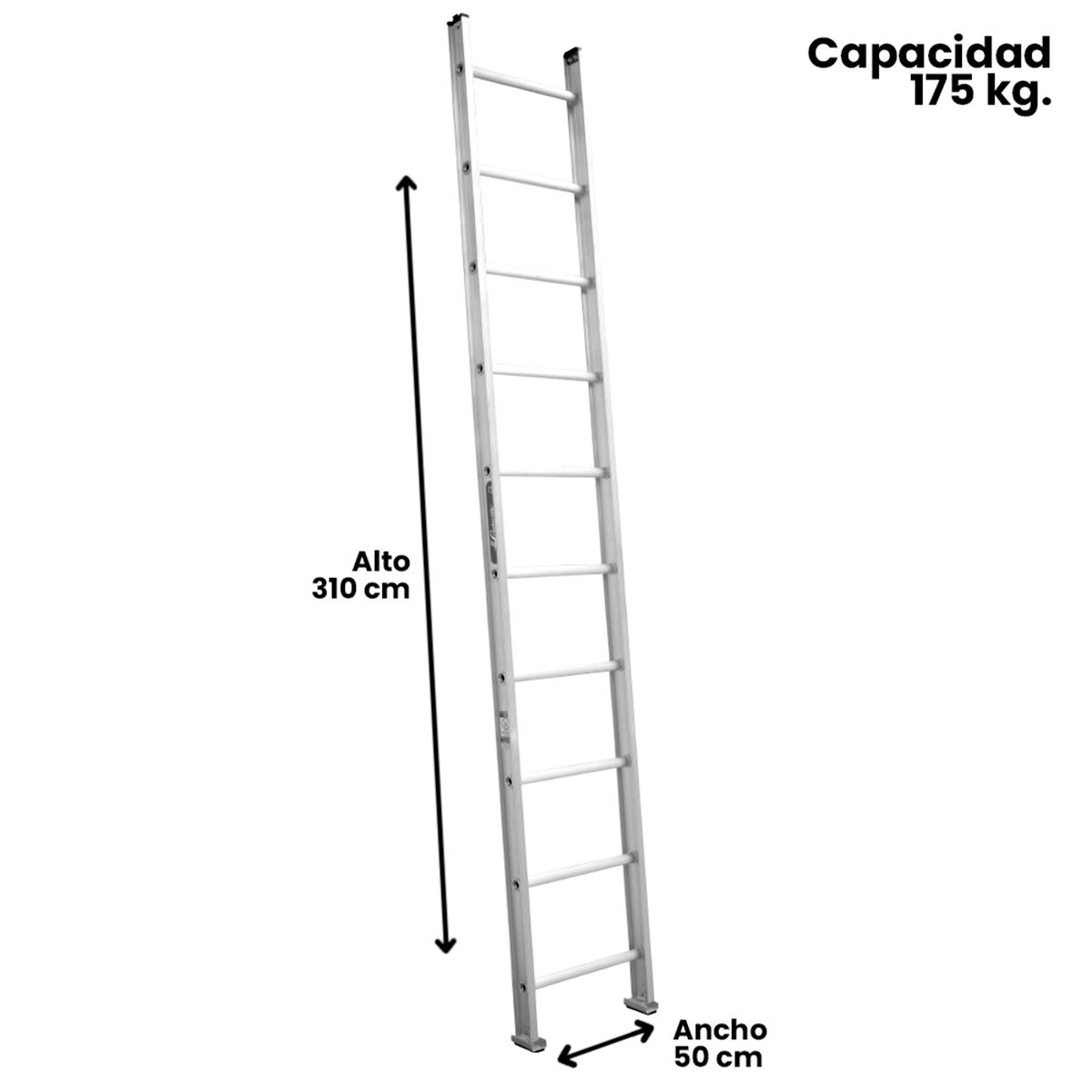 GENERICO - Escalera Recta Simple Aluminio 10 Peldaños 175 Kgs