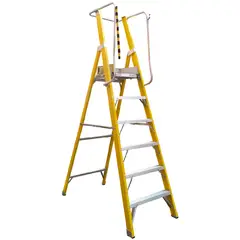 MAGNA - Escalera Tijera Plataforma Doble Fibra Vidrio 6P con Baranda