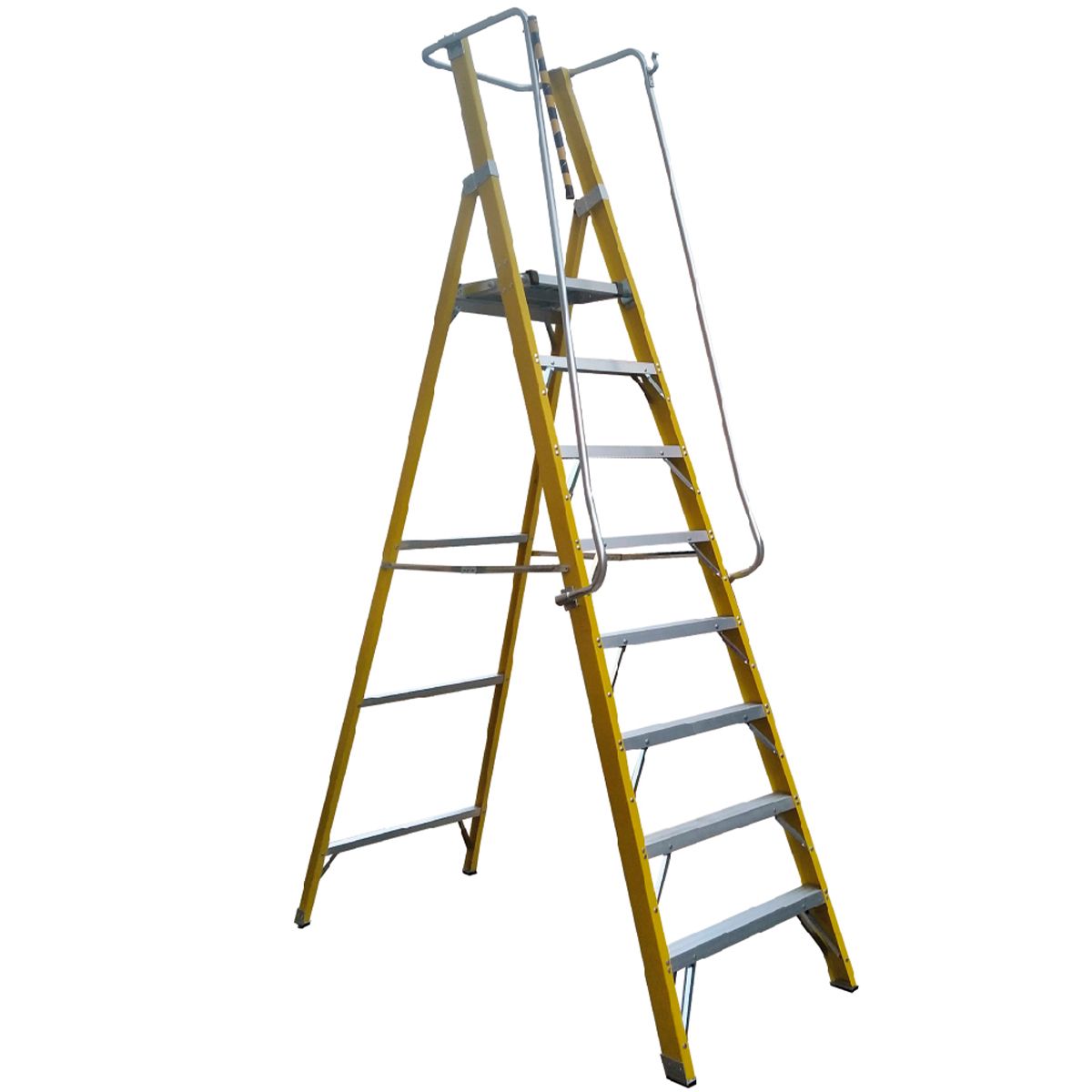 MAGNA - Escalera Tijera Plataforma Doble Fibra Vidrio 8P con Baranda