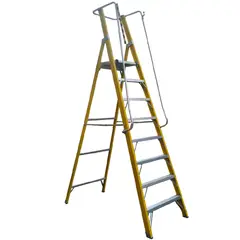 MAGNA - Escalera Tijera Plataforma Doble Fibra Vidrio 8P con Baranda