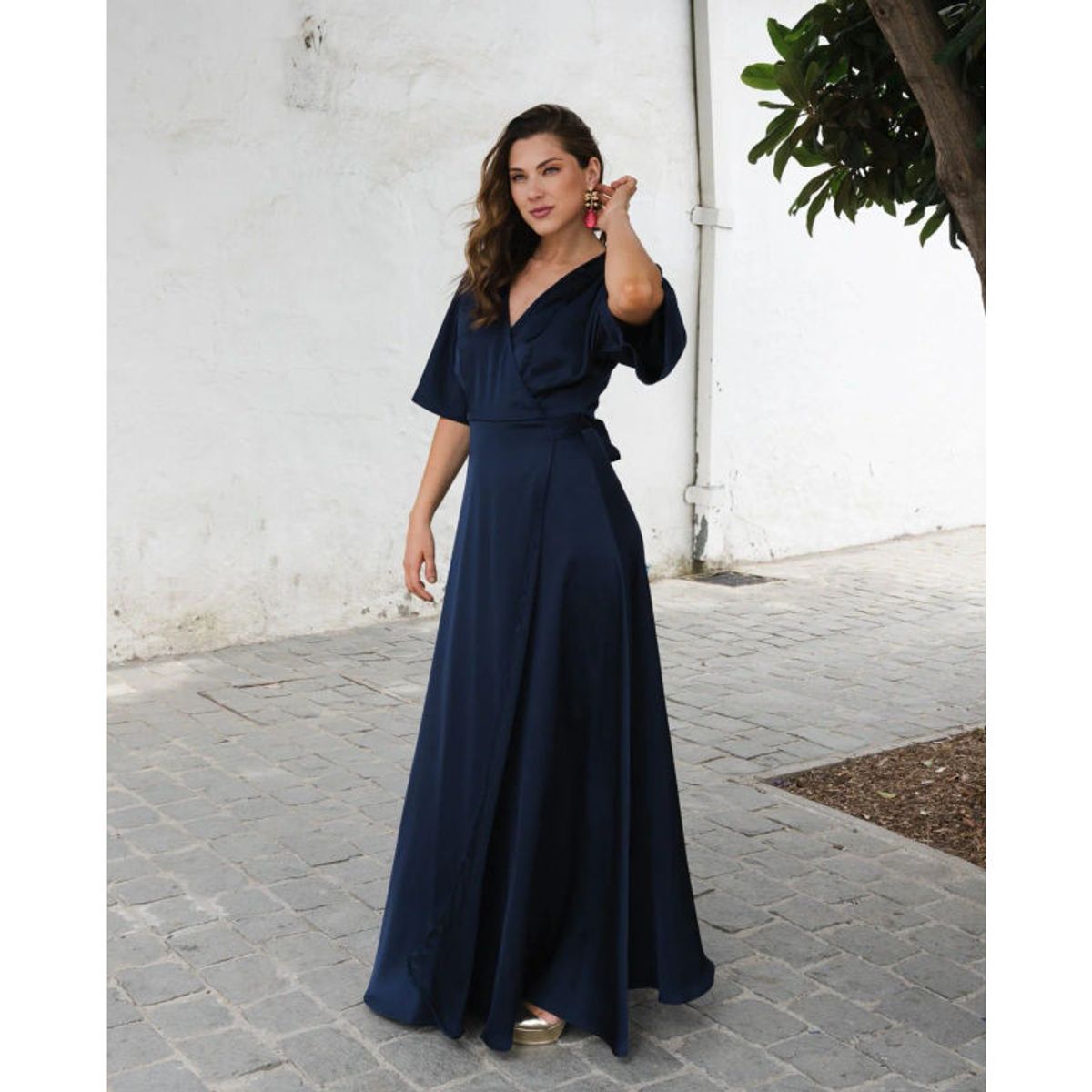 MI PLACARD - Vestido Largo de Fiesta Leandra Satín Azul Oscuro