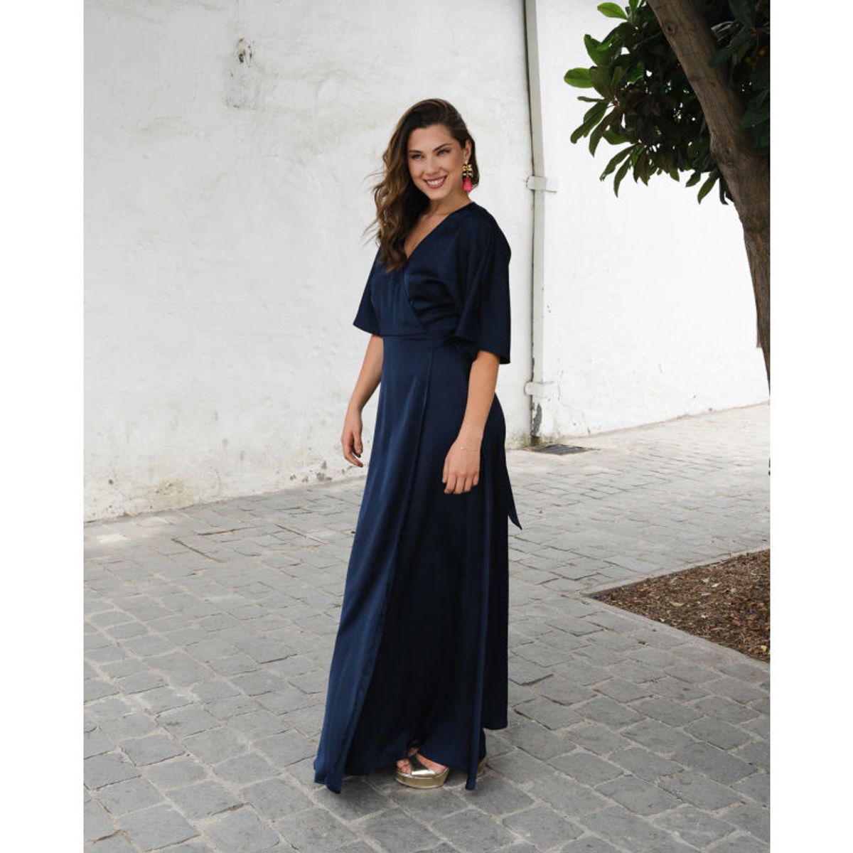 MI PLACARD - Vestido Largo de Fiesta Leandra Satín Azul Oscuro