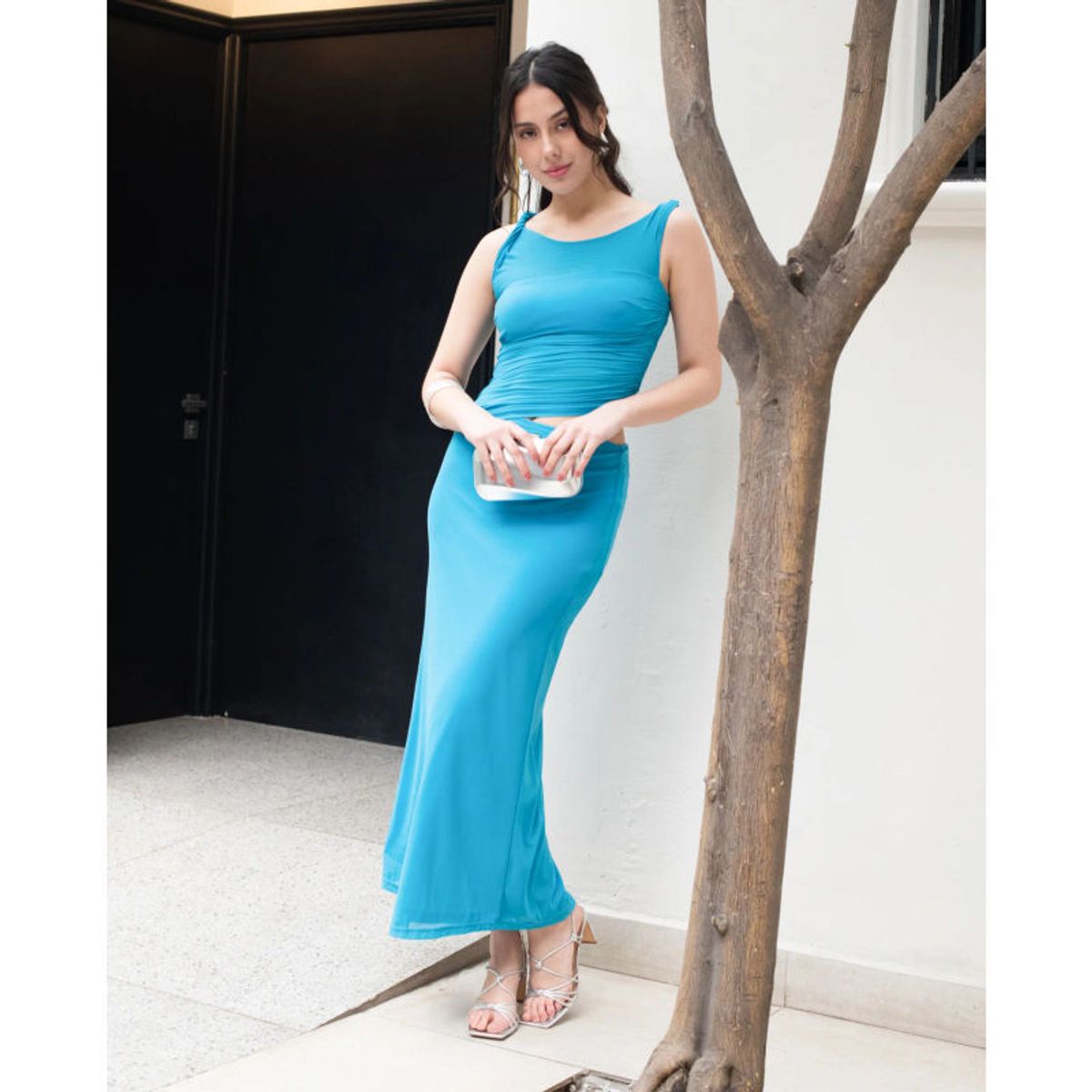 MI PLACARD - Vestido Largo de Fiesta Luana Cut Out Celeste