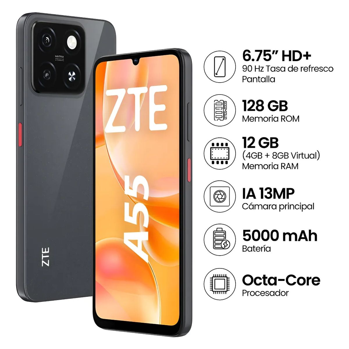 ZTE - Celular ZTE Blade A55 128 GB Negro 4 GB RAM