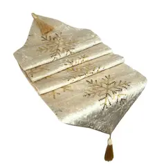 GENERICO - Camino de Mesa Navideño Blanco y Dorado – Diseño Copo de Nieve con Lentejuelas 180 cm