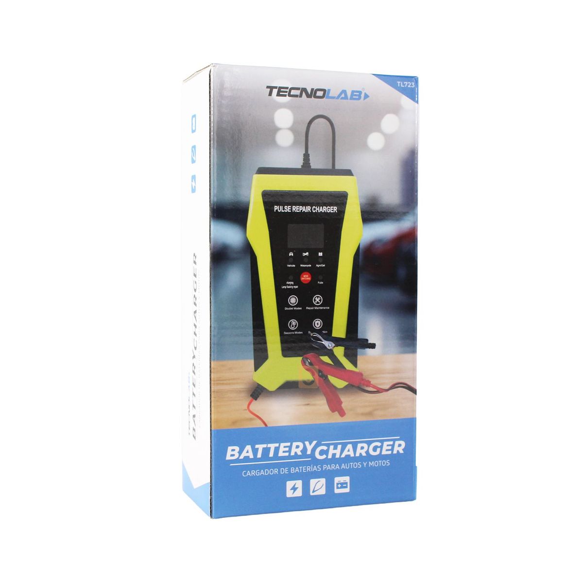 TECNOLAB - Cargador 12V Auto y Moto 6A Rápido y Seguro - PS