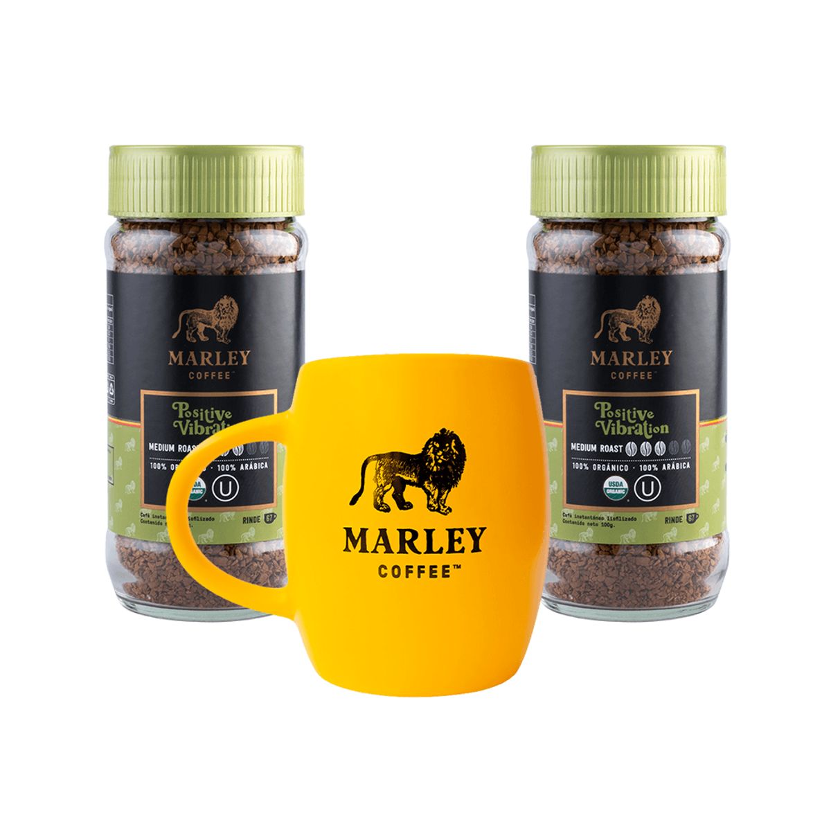MARLEY COFFEE - Pack 2x Café Liofilizado Positive Vibration + Marley Mug Amarillo