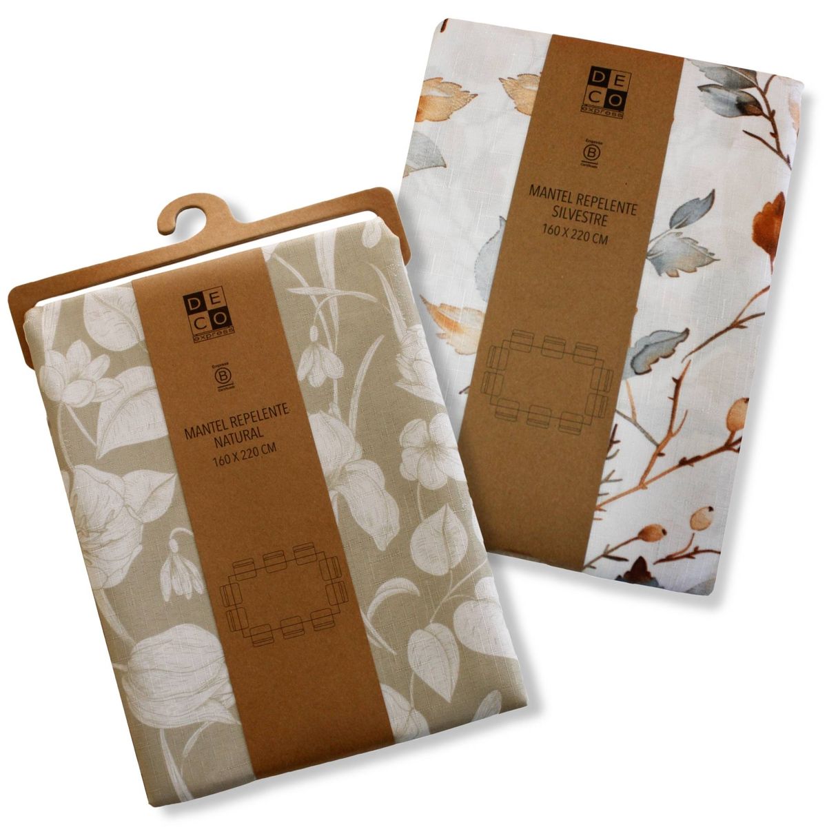 DECO EXPRESS - Set 2 Manteles Antimanchas Silvestre y Natural 160x220 cm