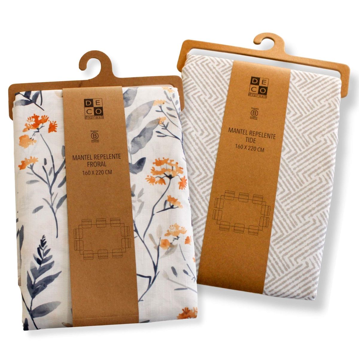 DECO EXPRESS - Set 2 Manteles Antimanchas Floral y Tide 130x180 cm