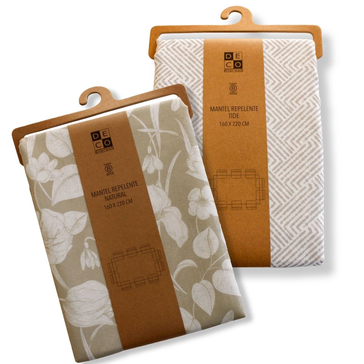 DECO EXPRESS - Set 2 Manteles Antimanchas Tide y Natural 130x180 cm