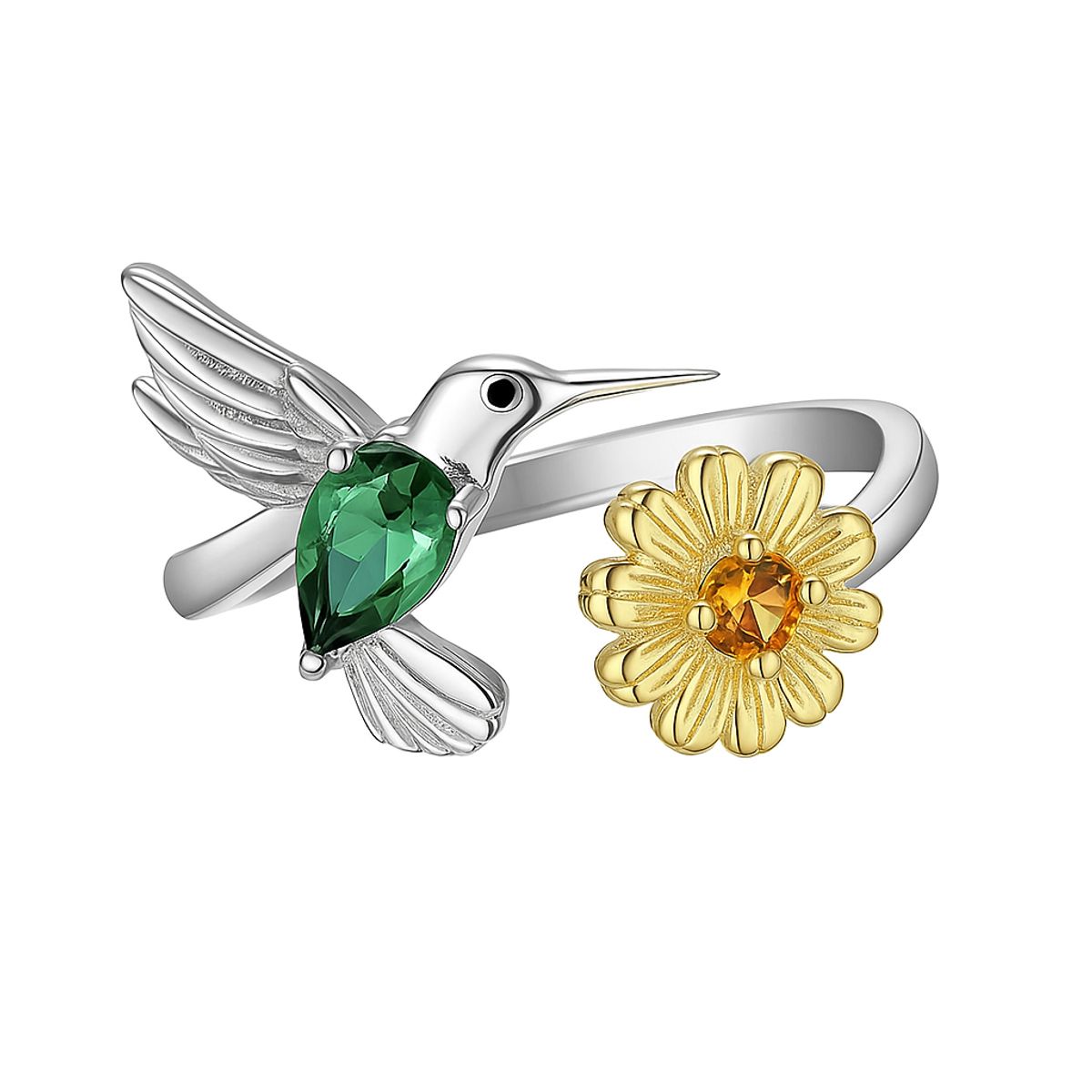 GENERICO - Anillo colibrí girasol plata 925 ajustable mujer joya