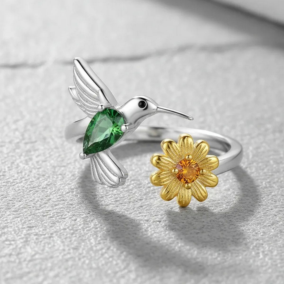 GENERICO - Anillo colibrí girasol plata 925 ajustable mujer joya