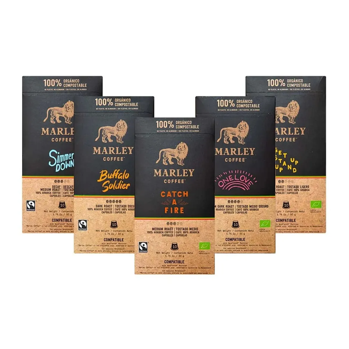 MARLEY COFFEE - Pack 5x Cápsulas Nespresso® compatible variedades Marley Coffee