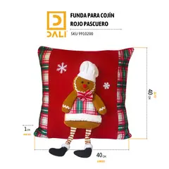 GENERICO - Funda para Cojín Rojo Galleta Navideña 40x40 cm Diseño Decorativo Navideño para el Hogar