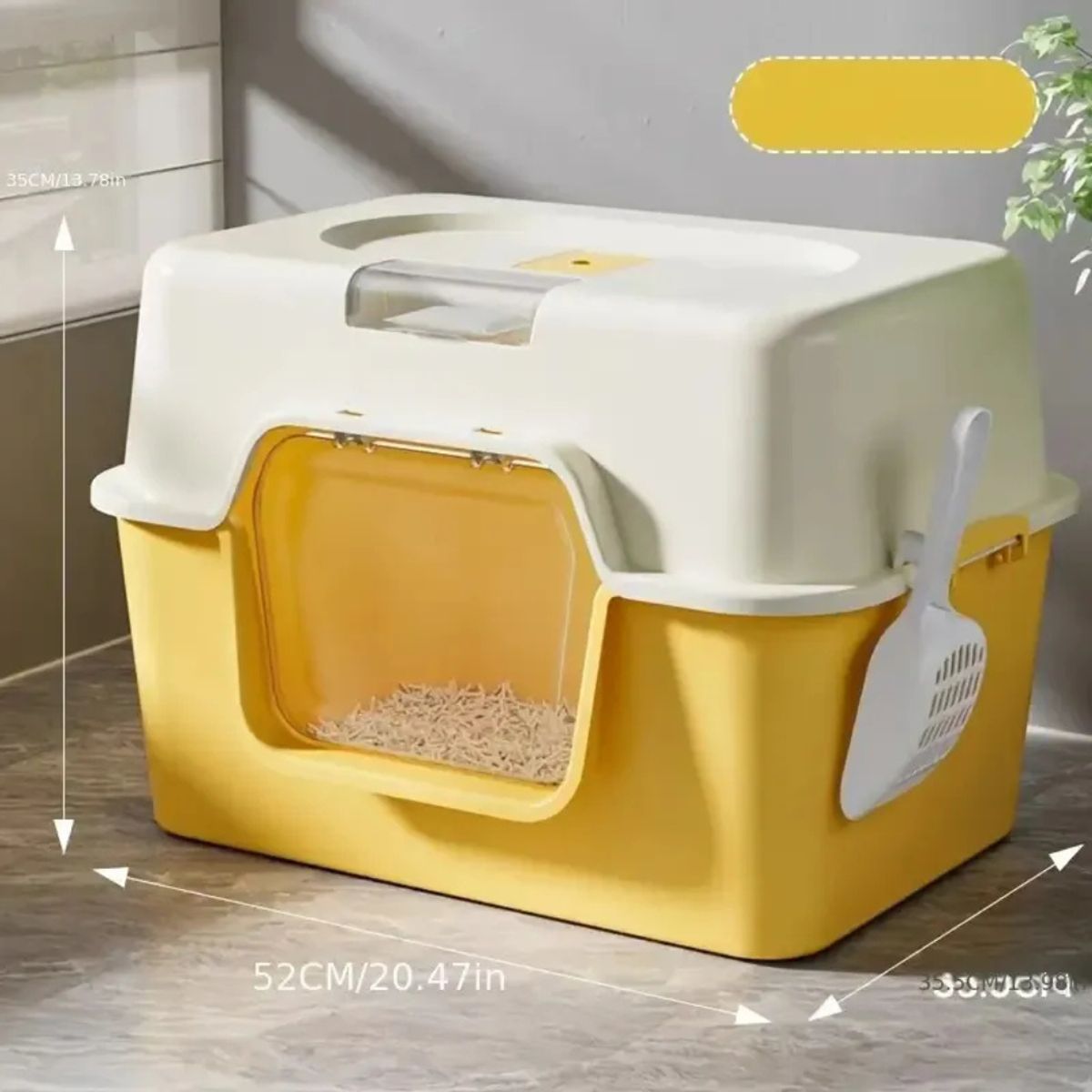 SUKEA - Arenero 2 En 1 Grande 52cm Para Gatos, Sin Olores, Con Pala Amarillo