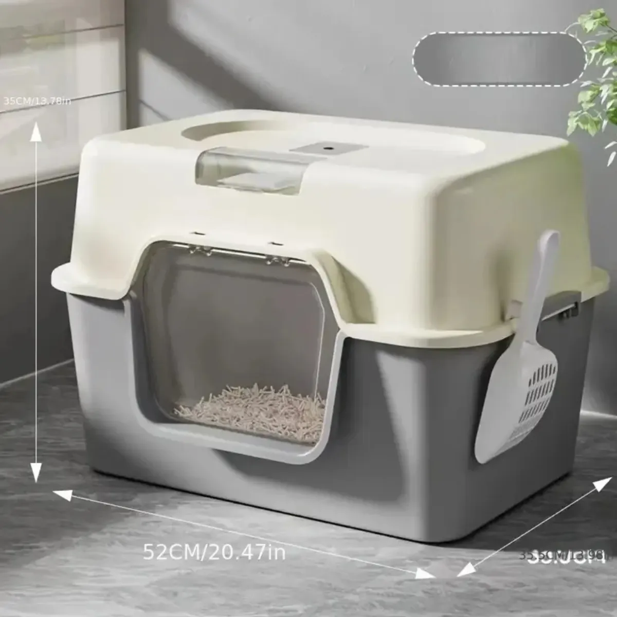 SUKEA - Arenero 2 En 1 Grande 52cm Para Gatos, Sin Olores, Con Pala Gris