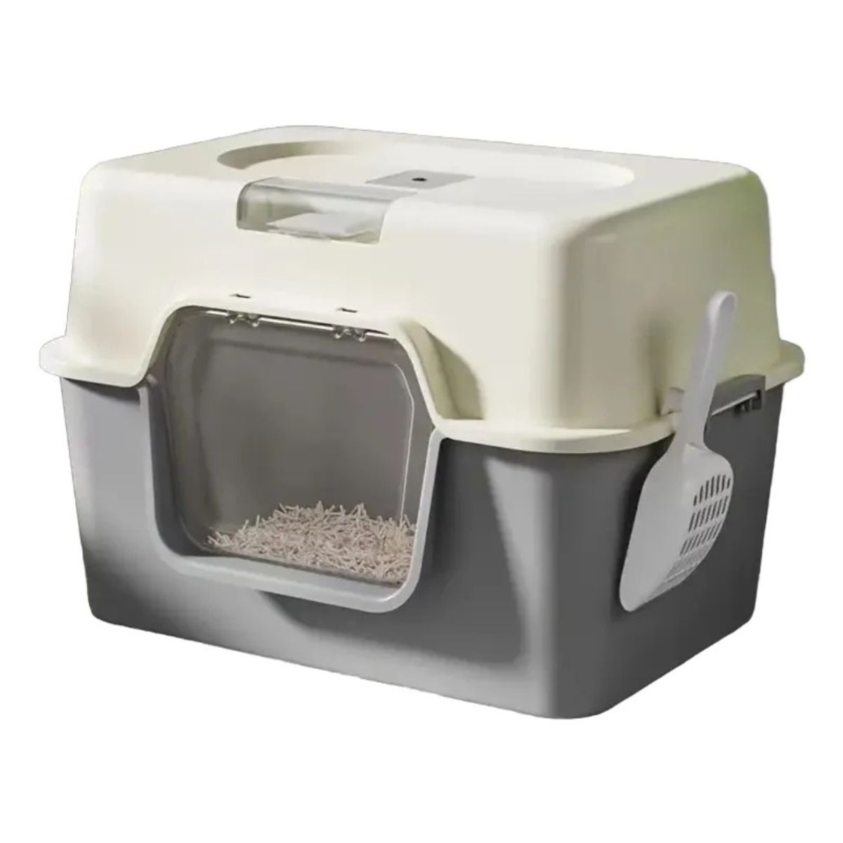 SUKEA - Arenero 2 En 1 Grande 52cm Para Gatos, Sin Olores, Con Pala Gris