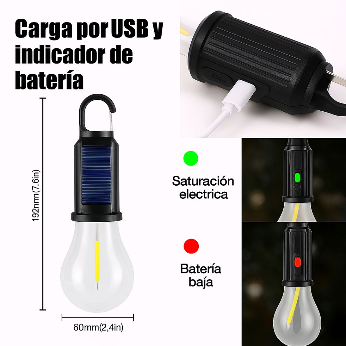 GENERICO - Pack x 2 Lámparas Solares para Camping Portátil