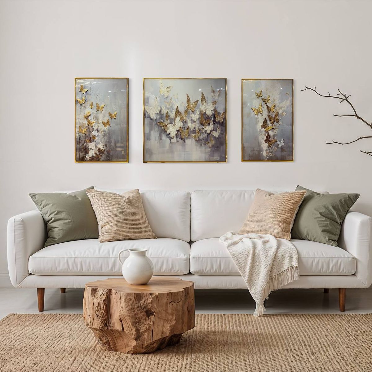 DEKAM DISEÑO - CUADRO TRIPTICO MARIPOSAS  PORCELANA DIAMANTES