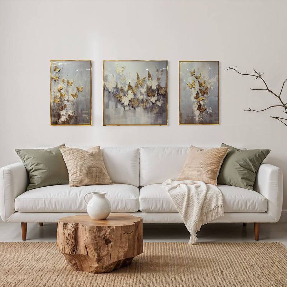 DEKAM DISEÑO - CUADRO TRIPTICO MARIPOSAS  PORCELANA DIAMANTES