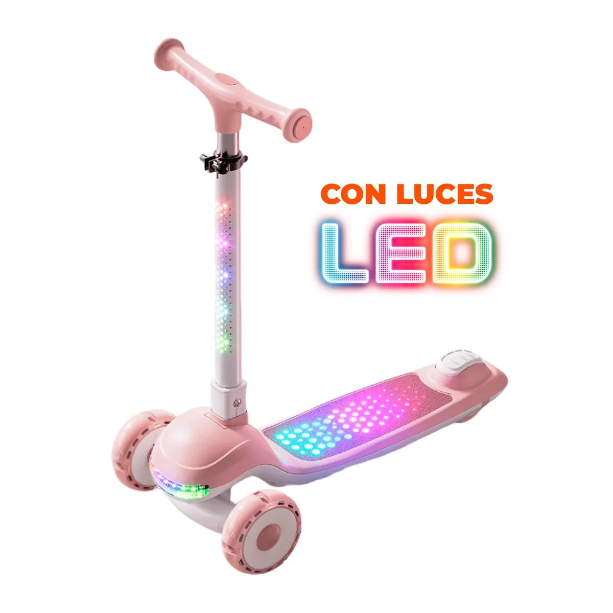 GLOBAL LATIN GROUP - Scooter Infantil con Luces LED 3 Ruedas Ajustable y Seguro - Rosa