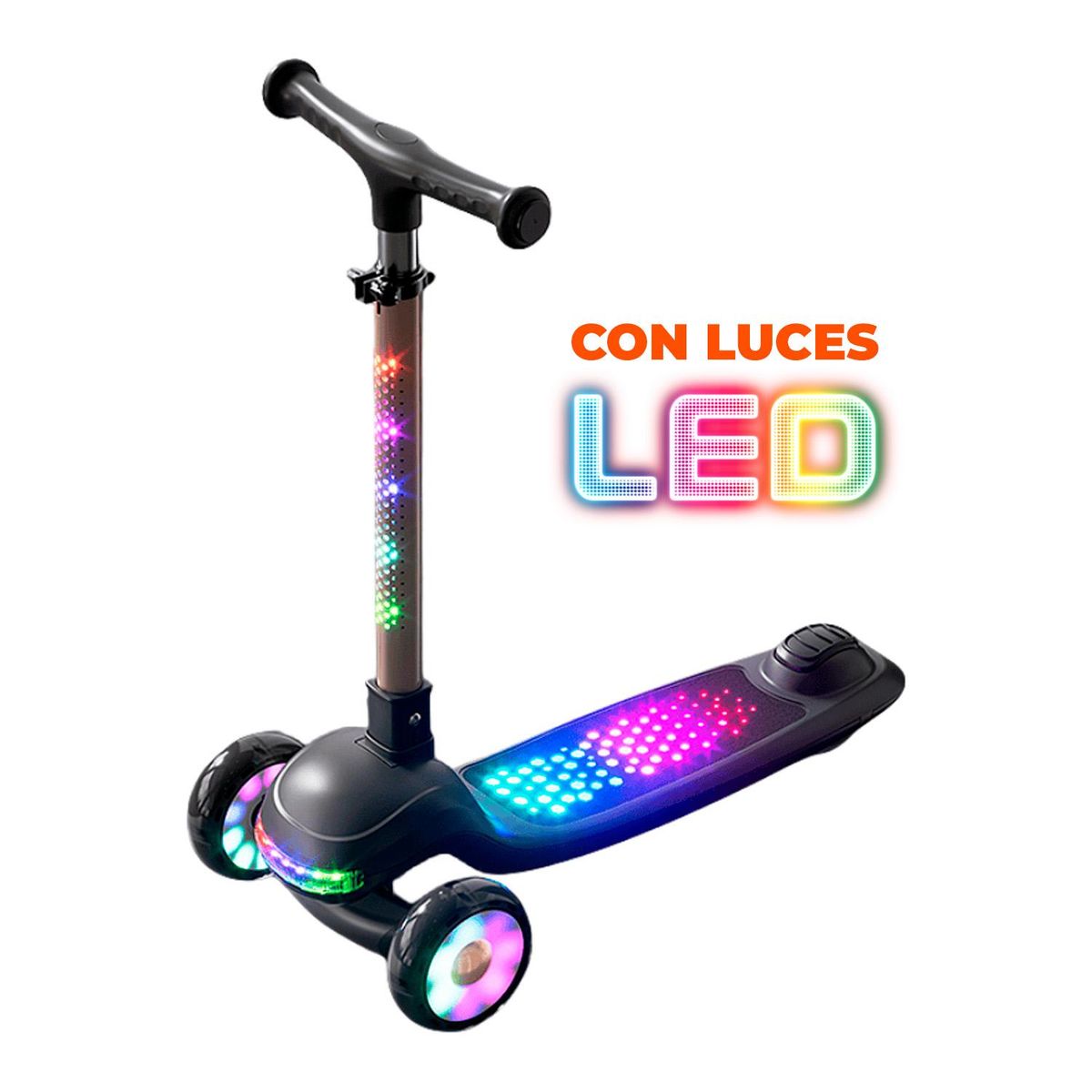 GLOBAL LATIN GROUP - Scooter Infantil con Luces LED 3 Ruedas Ajustable y Seguro - Negro