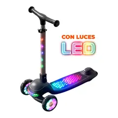 GLOBAL LATIN GROUP - Scooter Infantil con Luces LED 3 Ruedas Ajustable y Seguro - Negro