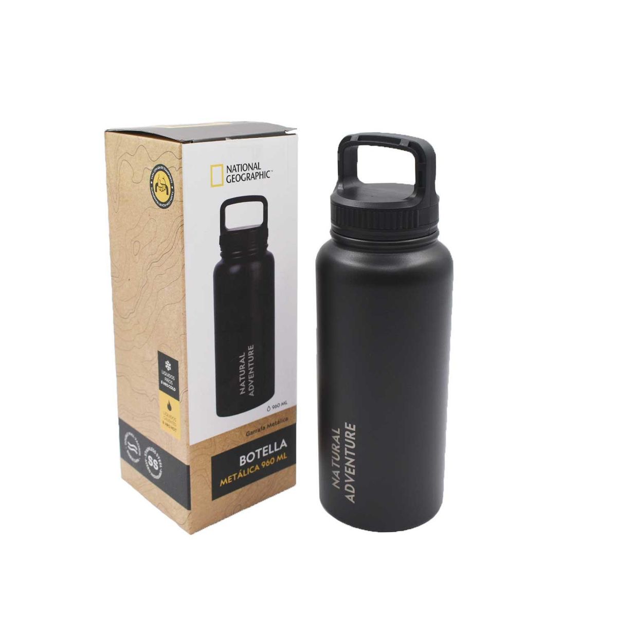 NATIONAL GEOGRAPHIC - Botella Metálica Térmica Boca Ancha 960ml Negro