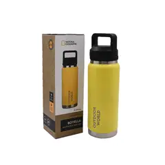 NATIONAL GEOGRAPHIC - Botella Metálica Térmica Doble Boca Ajustable Angosta y Ancha 800ml Amarillo