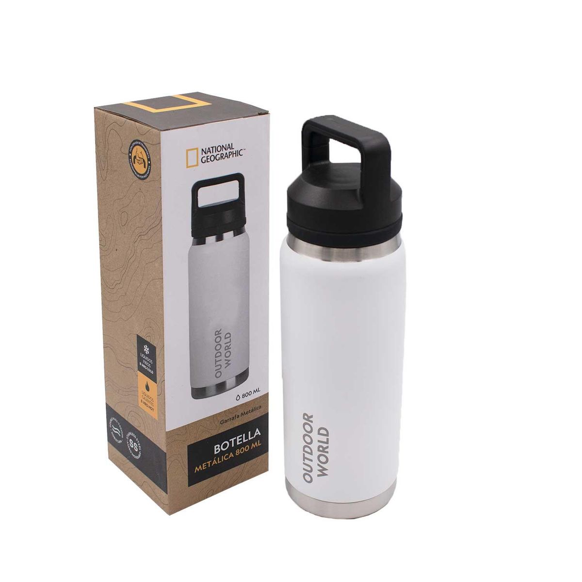 NATIONAL GEOGRAPHIC - Botella Metálica Térmica Doble Boca Ajustable Angosta y Ancha 800ml Blanco