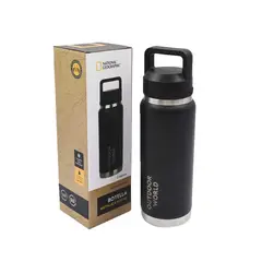 NATIONAL GEOGRAPHIC - Botella Metálica Térmica Doble Boca Ajustable Angosta y Ancha 800ml Negro