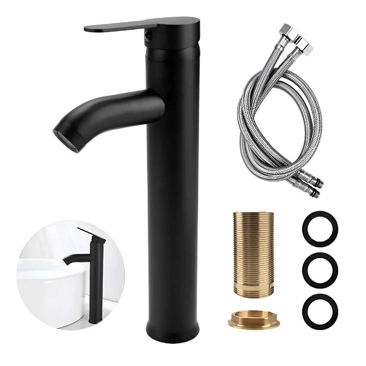 GENERICO - Llave Monomando Lavatorio Alto Notte Negro Griferia Premium