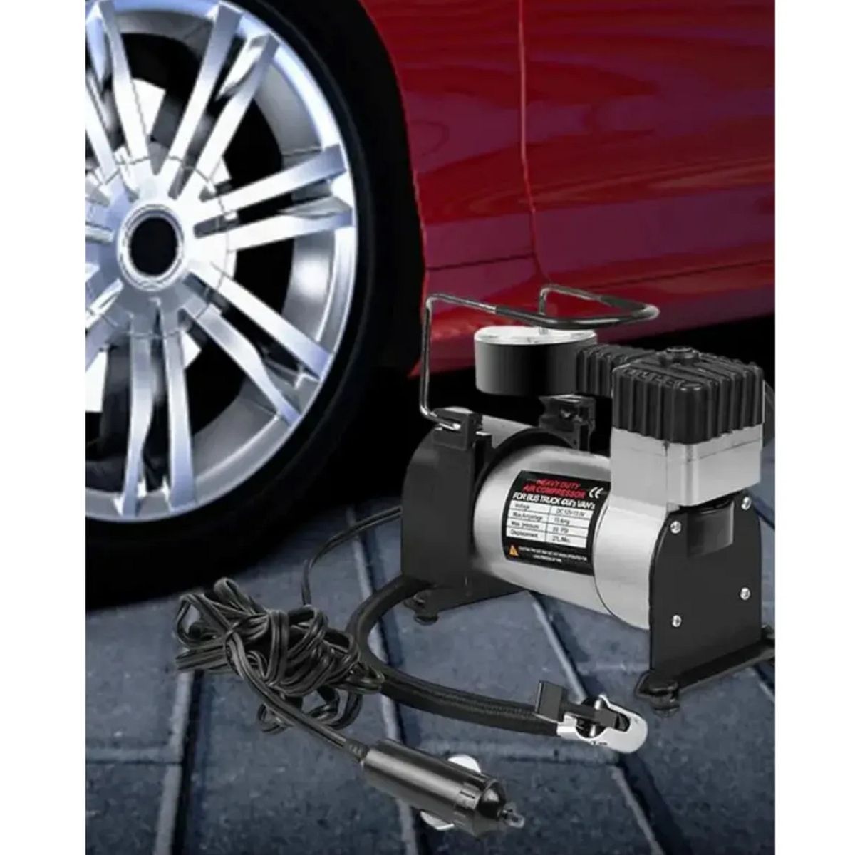 UNIVERSAL - Compresor Aire Metálico Vehículo Auto Moto Color Plateado