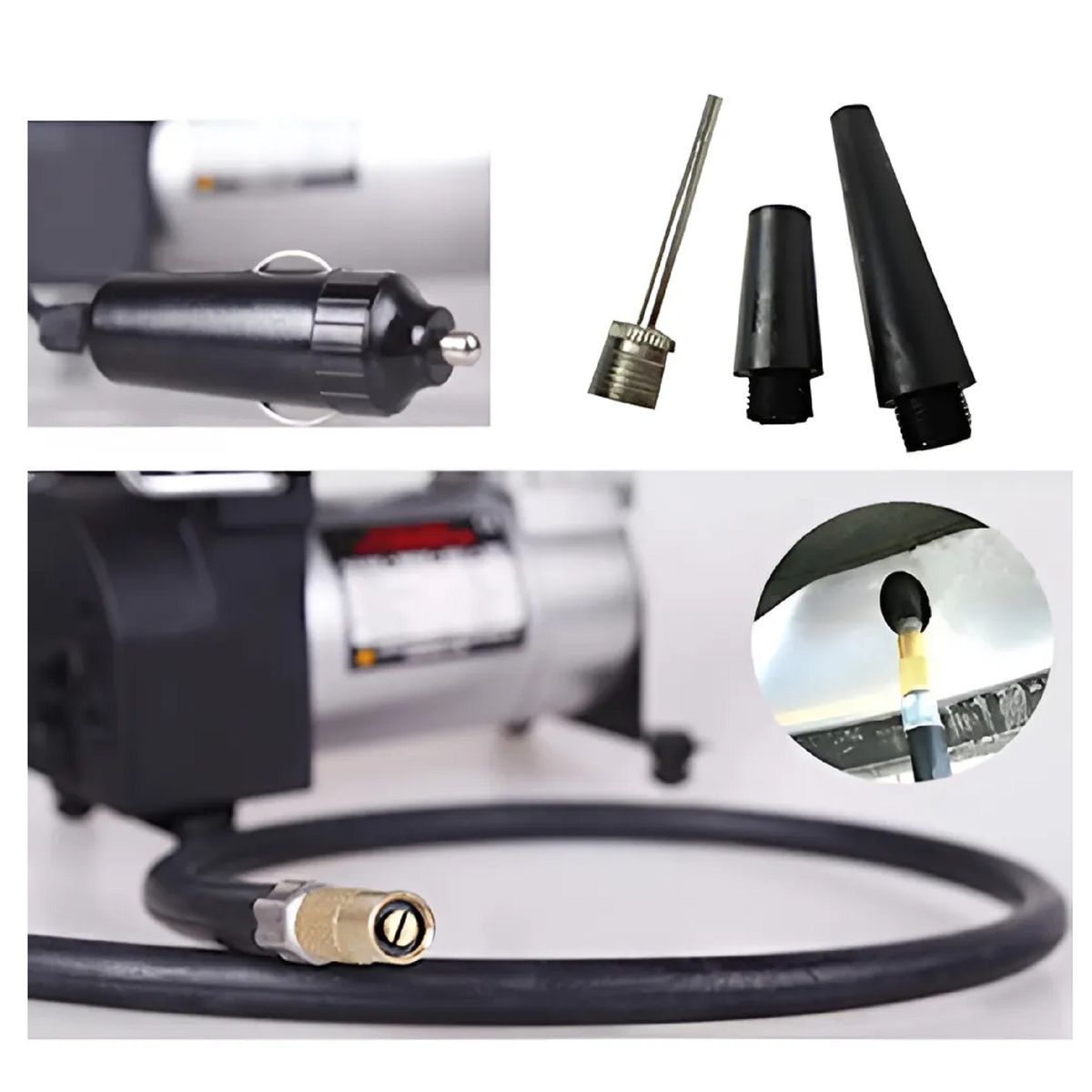 UNIVERSAL - Compresor Aire Metálico Vehículo Auto Moto Color Plateado