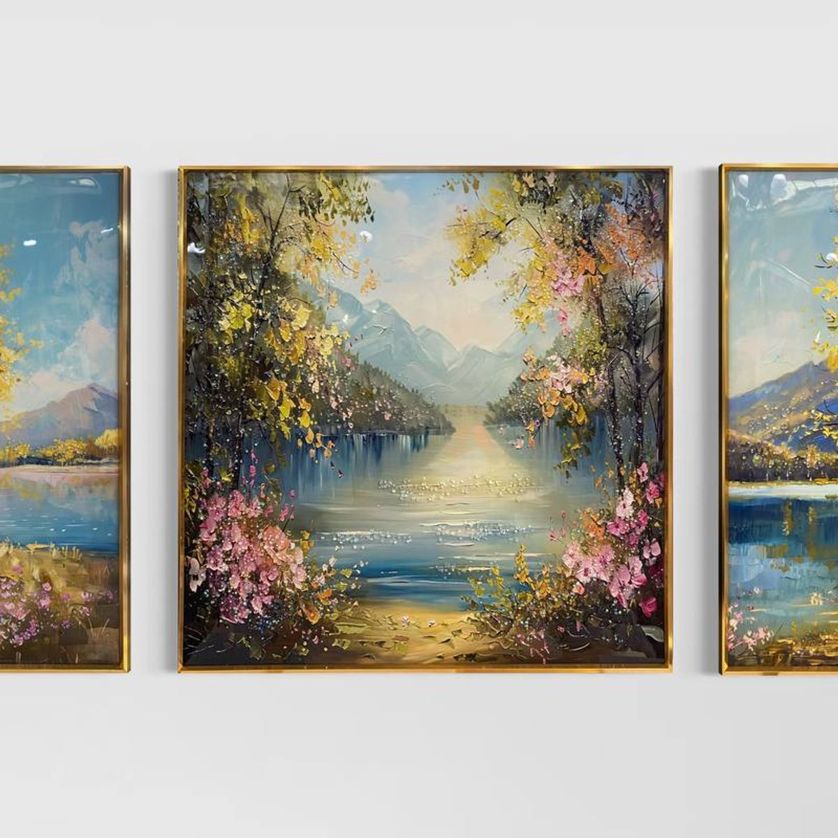 DEKAM DISEÑO - CUADRO TRIPTICO PORCELANA DIAMANTES BOSQUE PRIMAVERA