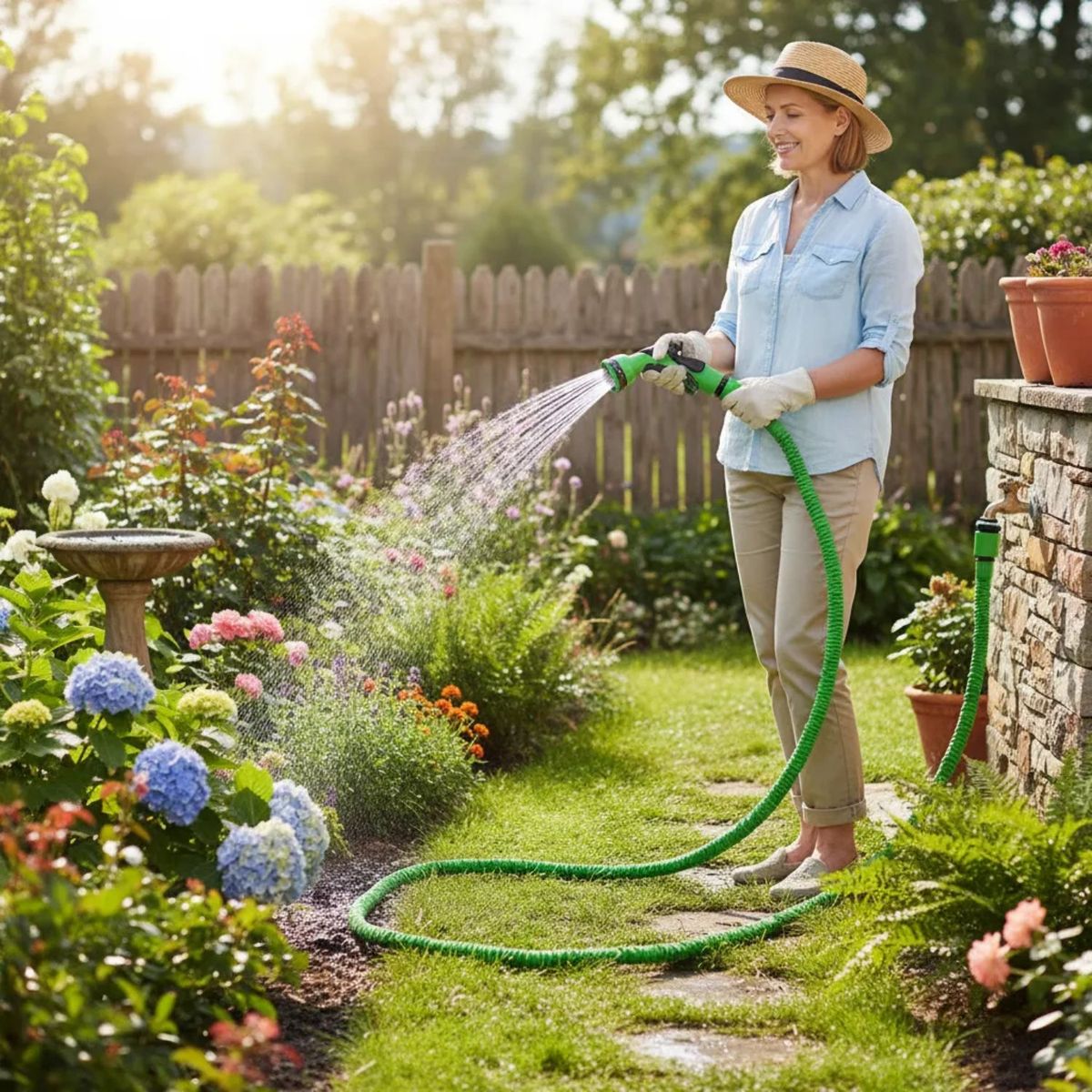 MOVI - Manguera Expandible 22,5 m con Rociador 7 Posiciones — La Aliada Perfecta para tu Jardín.