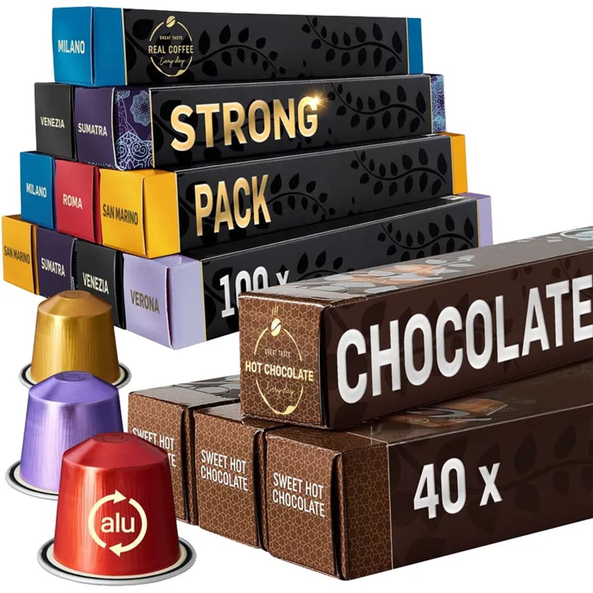 REAL COFFEE - Pack 140 Cápsulas Café + Chocolate Real Coffee