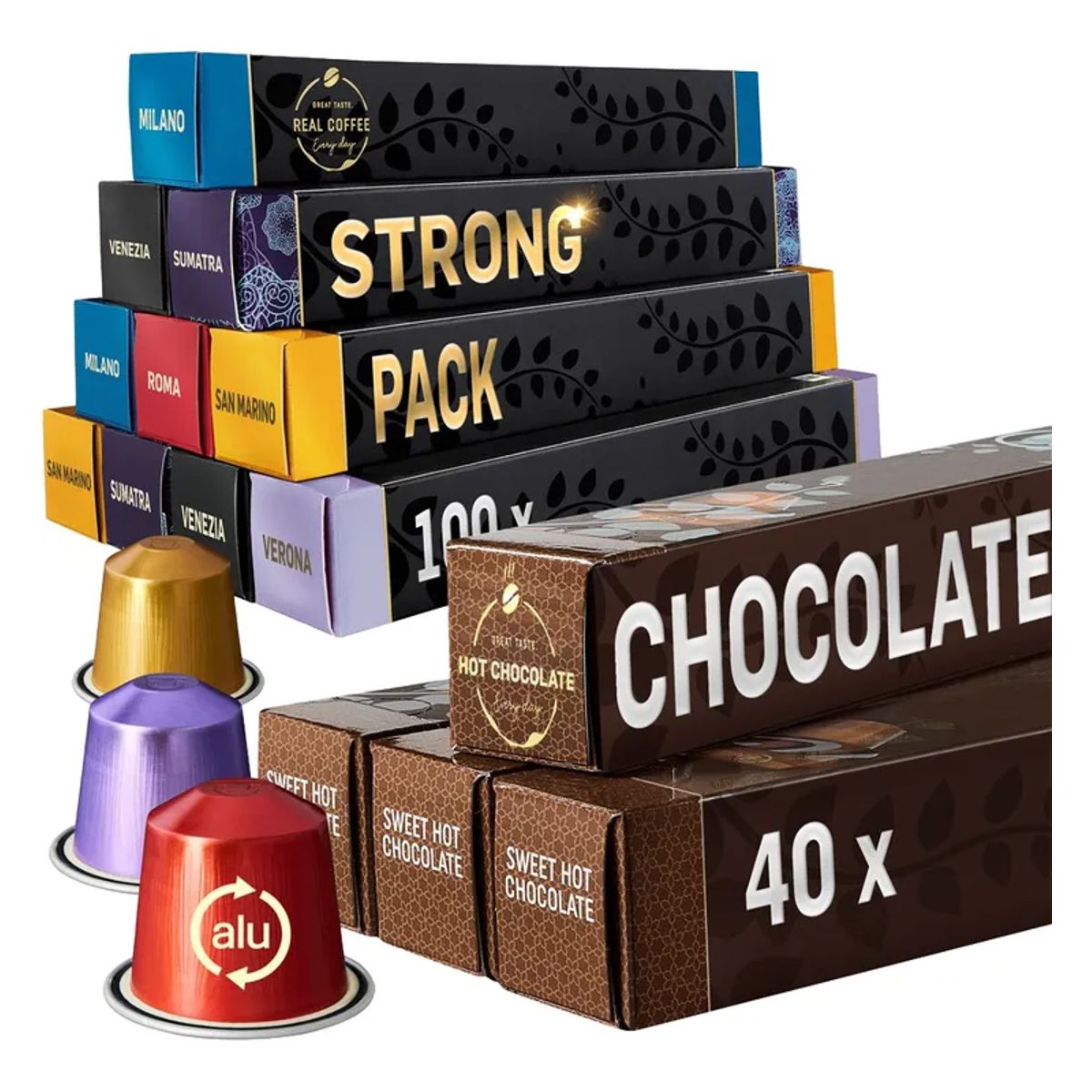 REAL COFFEE - Pack 140 Cápsulas Café + Chocolate Real Coffee