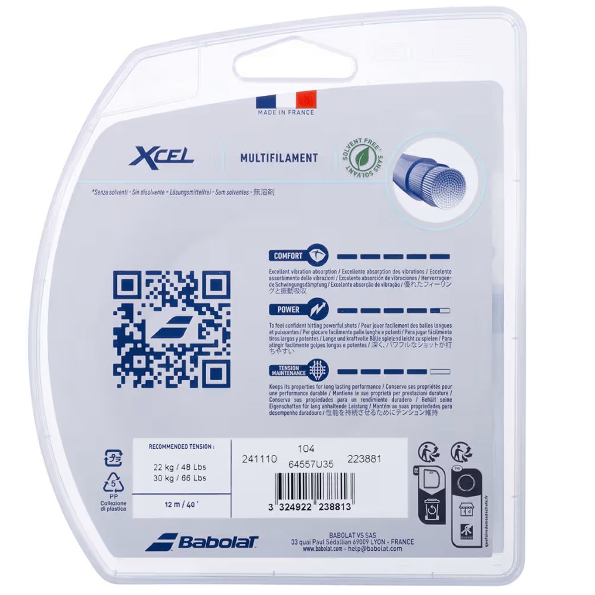 BABOLAT - CUERDA TENIS BABOLAT XCEL 1.30 X 12 MTS (ROJA)