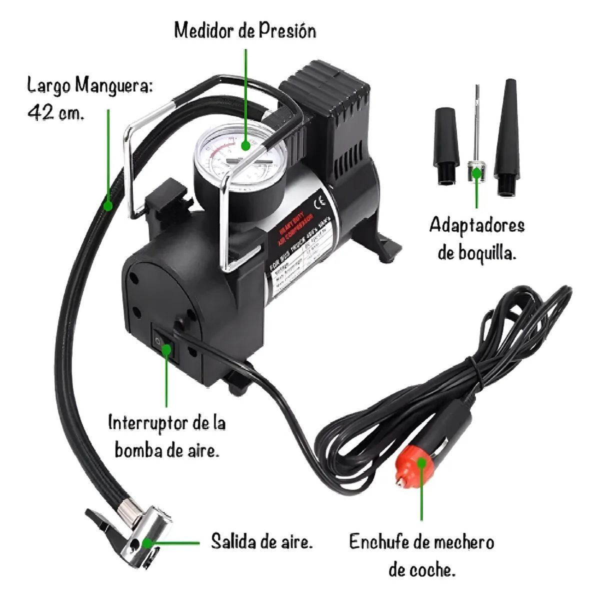 UNIVERSAL - Compresor Aire Metálico Vehículo Auto Moto Color Plateado