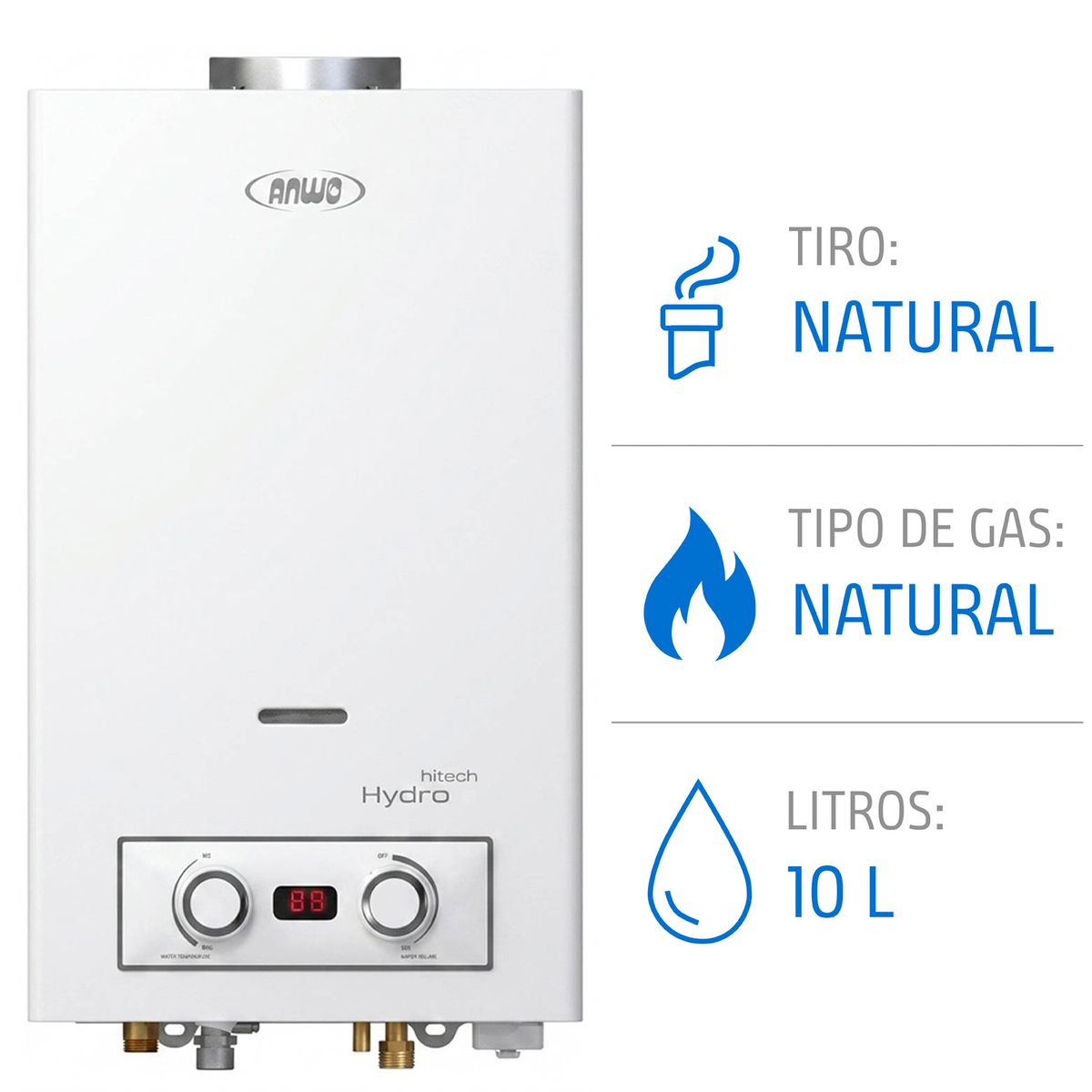 ANWO - Calefont Anwo 10 Litros Gas Natural Tiro Natural Hitech Hydro 20