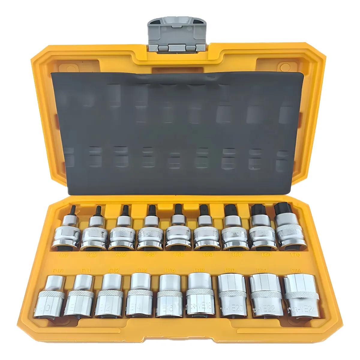 GENERICO - Kit Juego Dados Torx Estrella 1/2 Macho Hembra 18 Piezas Tmk