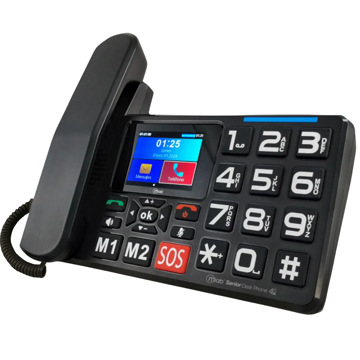 MLAB - Teléfono Senior de Mesa 4G LTE con Pantalla y Botón de Ayuda S O S - Negro