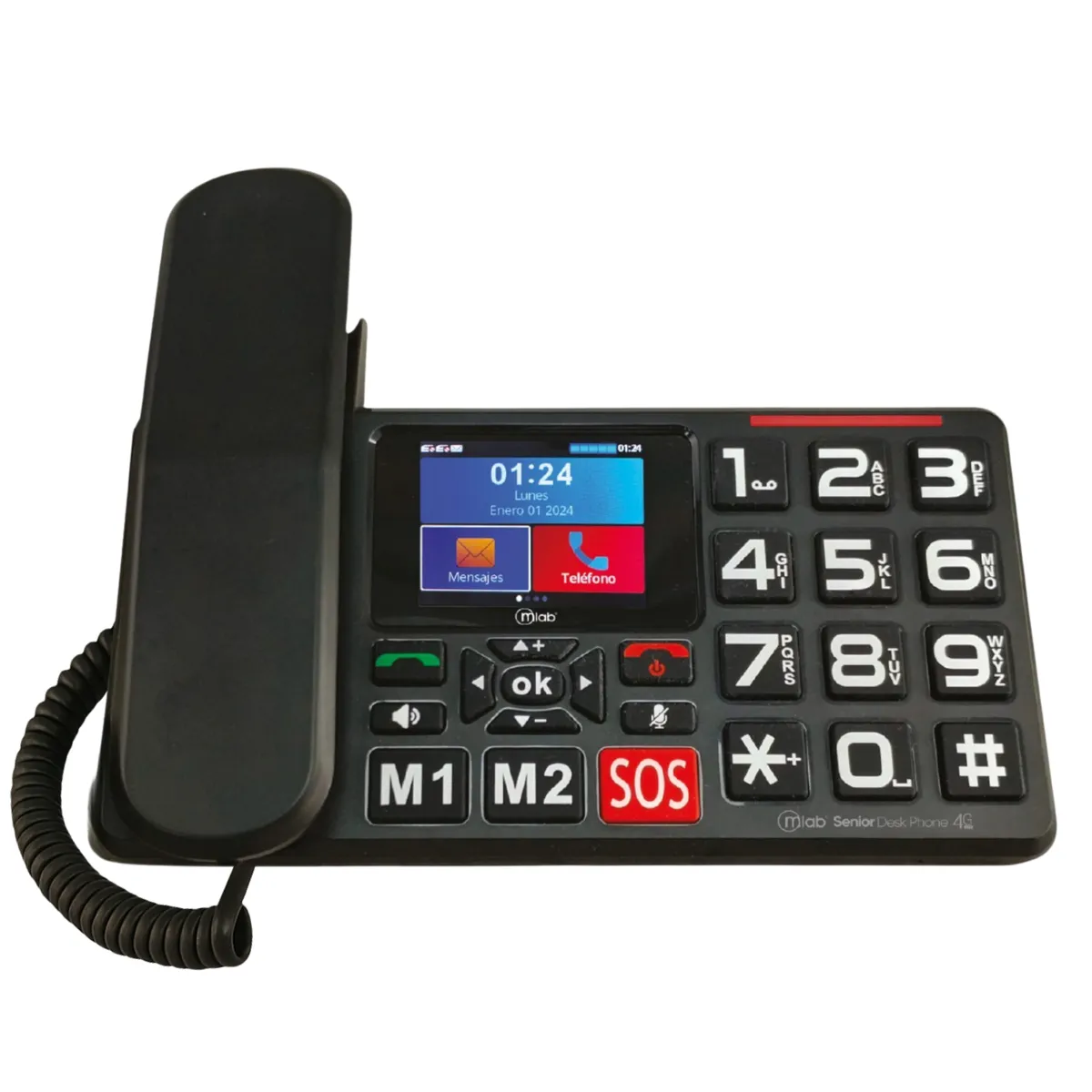 MLAB - Teléfono Senior de Mesa 4G LTE con Pantalla y Botón de Ayuda S O S - Negro