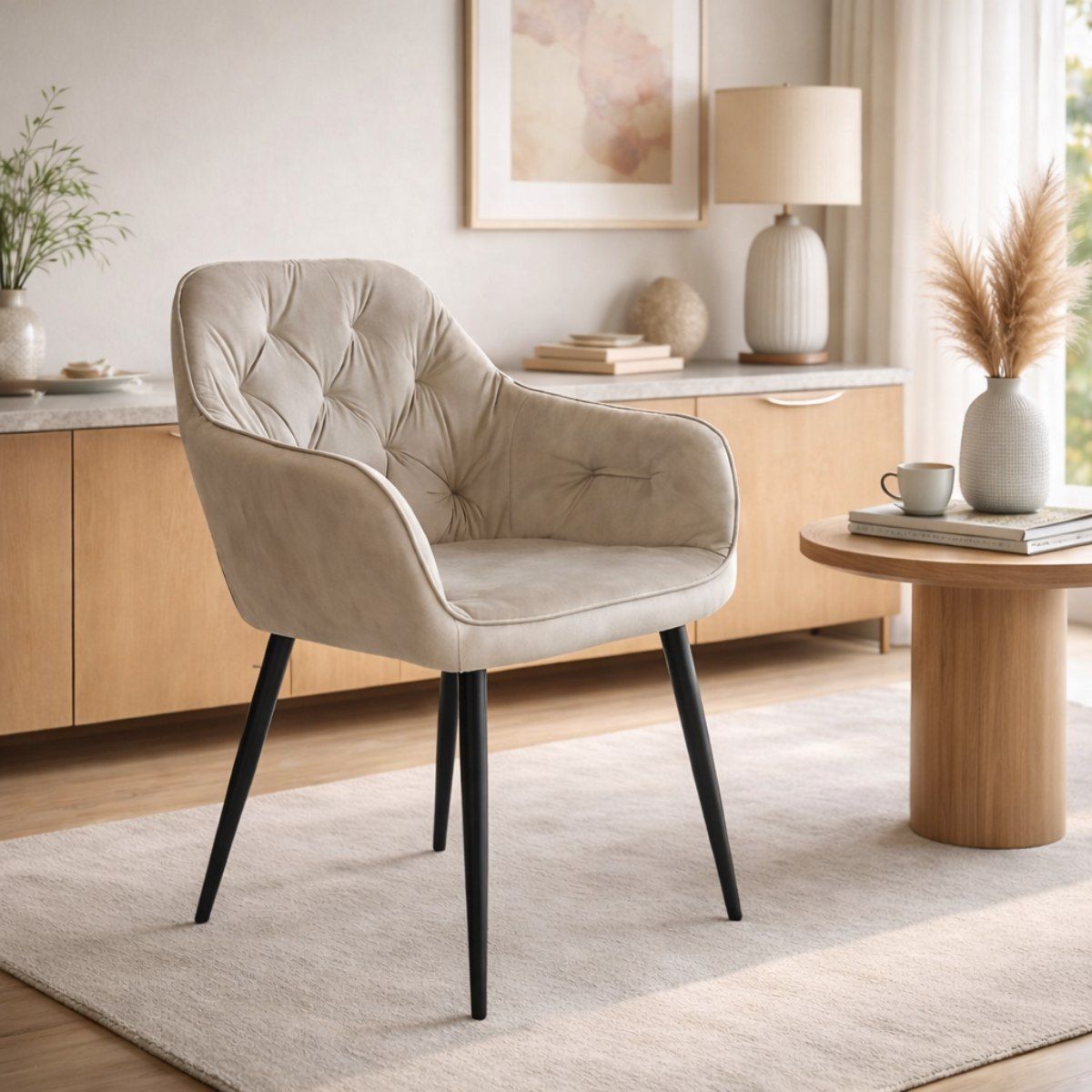 NECTAR - Poltrona Caroline Velvet Gris con Estructura de Madera y Base de Fierro 57x56x87 cm