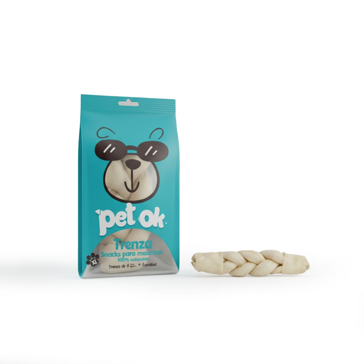 GENERICO - Huesito blanco tipo trenza para perro grande pack 2 unidades