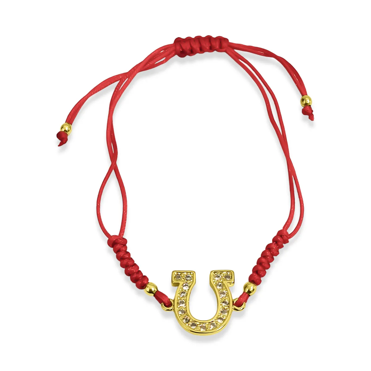COGGIOLA - Pulsera Herradura Circón Enchapado Oro 18K Cordón Rojo